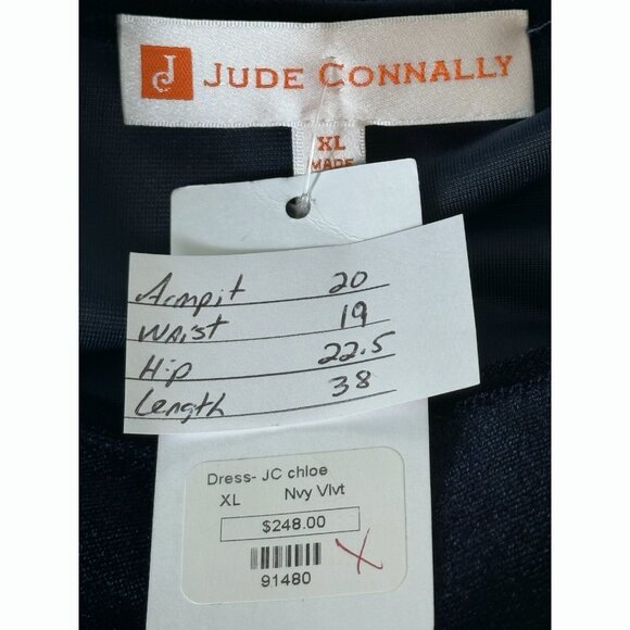Jude Connally Women’s Chloe Velvet Shift Dress Sz XL Navy Cocktail Holiday Party - Picture 2 of 10